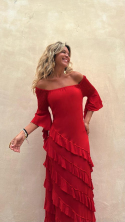 VERITAS rojo, vestido largo