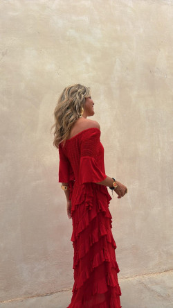 VERITAS rojo, vestido largo