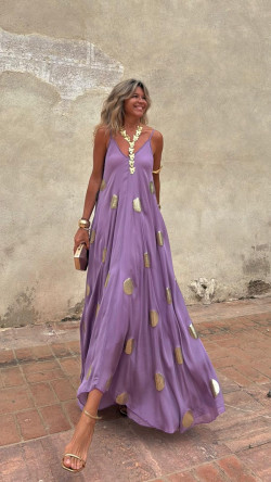 ANSELMO vestido largo, malva/dorado