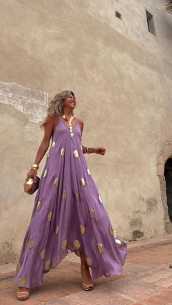 ANSELMO vestido largo, malva/dorado