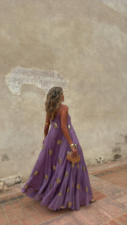 ANSELMO vestido largo, malva/dorado