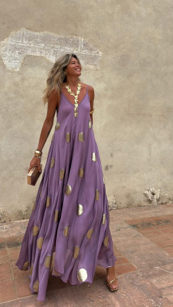 ANSELMO vestido largo, malva/dorado