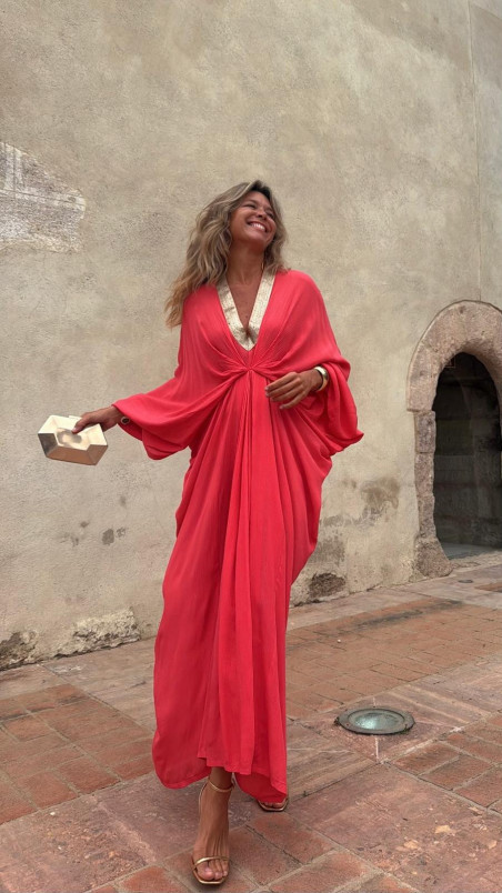 GADIEL caftán, coral/dorado