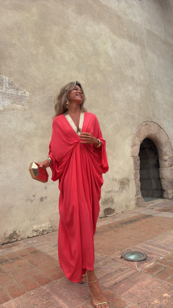 GADIEL caftán, coral/dorado