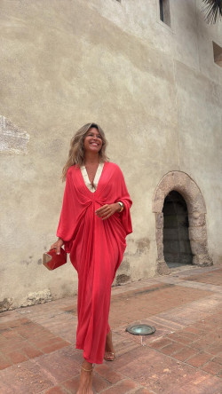 GADIEL caftán, coral/dorado