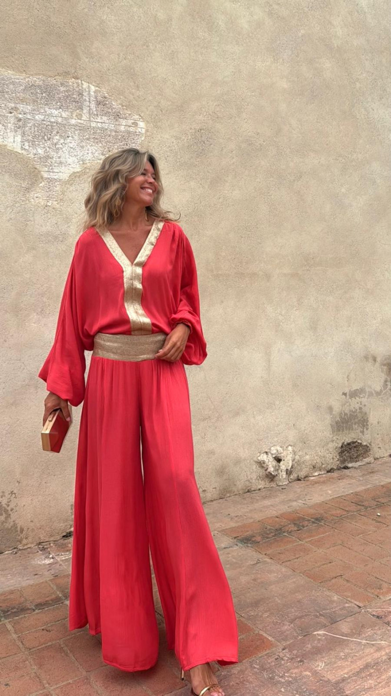 SACHA pantalón, coral/dorado