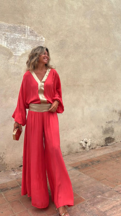 MARIFE blusa, coral/dorada