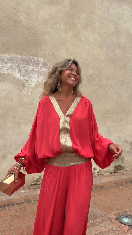 MARIFE blusa, coral/dorada