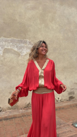 MARIFE blusa, coral/dorada