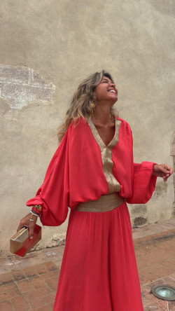 MARIFE blusa, coral/dorada