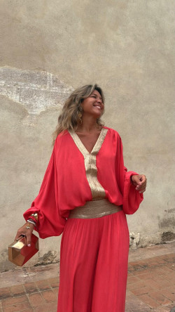 MARIFE blusa, coral/dorada