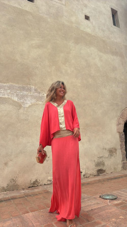 DAVID falda larga, coral/dorado