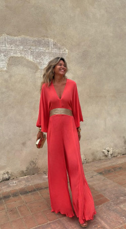 EDRIAN mono largo, coral/dorado