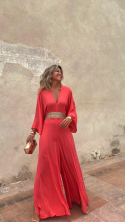 EDRIAN mono largo, coral/dorado