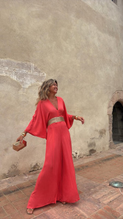 EDRIAN mono largo, coral/dorado