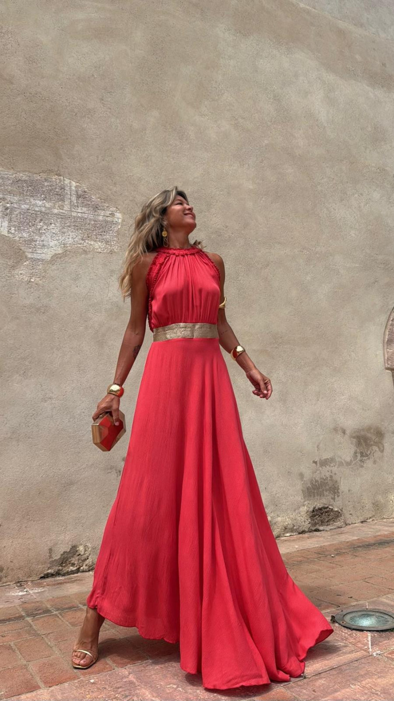 NADIN vestido largo , coral/dorado