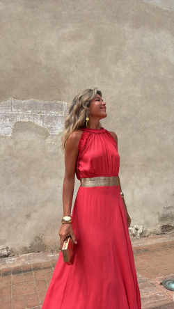 NADIN vestido largo , coral/dorado