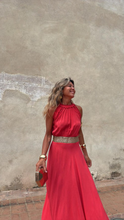 NADIN vestido largo , coral/dorado