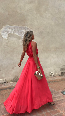 NADIN vestido largo , coral/dorado