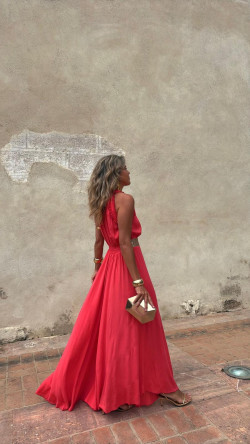 NADIN vestido largo , coral/dorado