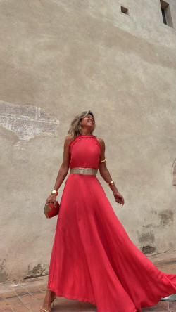 NADIN vestido largo , coral/dorado