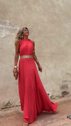 NADIN vestido largo , coral/dorado