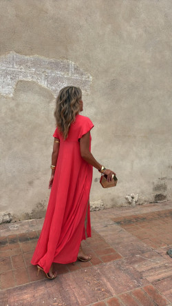 SIMON vestido largo, coral/dorado