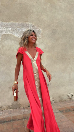 SIMON vestido largo, coral/dorado