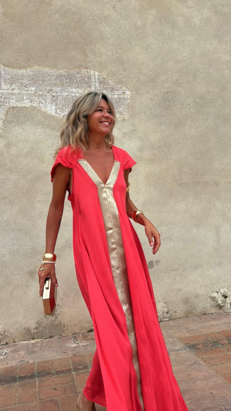 SIMON vestido largo, coral/dorado