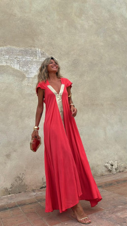 SIMON vestido largo, coral/dorado