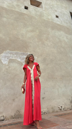 SIMON vestido largo, coral/dorado