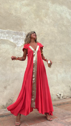 SIMON vestido largo, coral/dorado