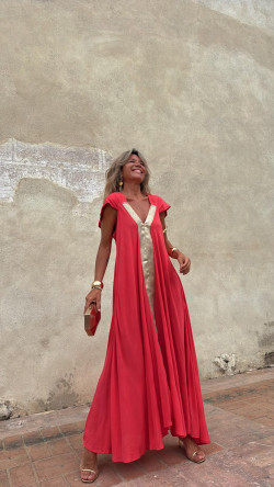 SIMON vestido largo, coral/dorado