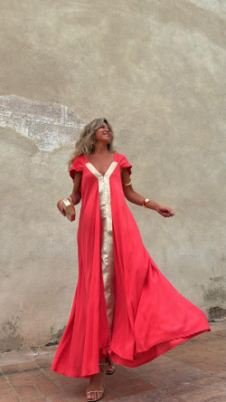 SIMON vestido largo, coral/dorado