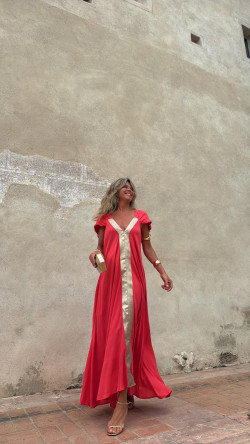 SIMON vestido largo, coral/dorado