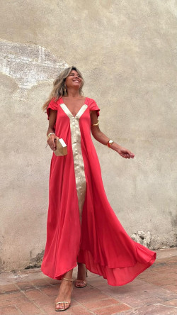 SIMON vestido largo, coral/dorado