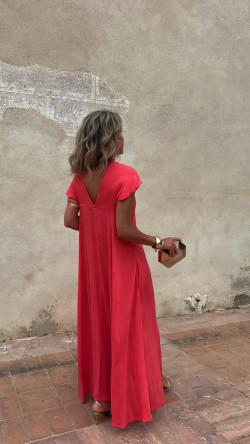 SIMON vestido largo, coral/dorado