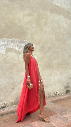 LAUROS vestido largo, coral/dorado