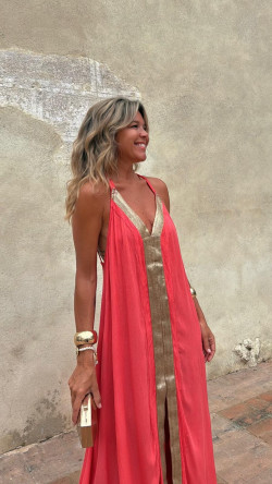 LAUROS vestido largo, coral/dorado