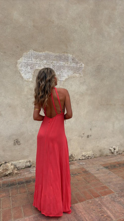 LAUROS vestido largo, coral/dorado