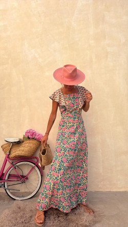 CALISTO vestido largo, rosa/esmeralda