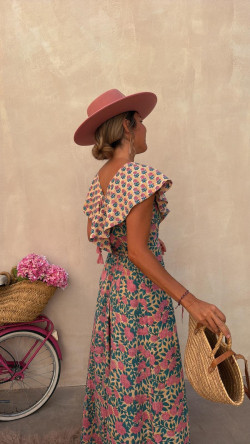 CALISTO vestido largo, rosa/esmeralda