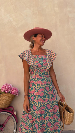 CALISTO vestido largo, rosa/esmeralda