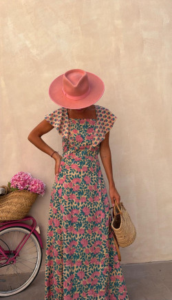 CALISTO vestido largo, rosa/esmeralda