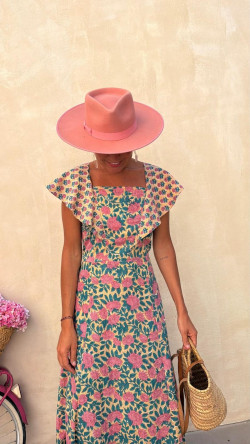 CALISTO vestido largo, rosa/esmeralda
