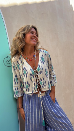 LAUREL blusa, blanca/azul/verde