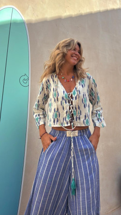 LAUREL blusa, blanca/azul/verde