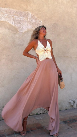 MARINA vestido largo, camel/beige
