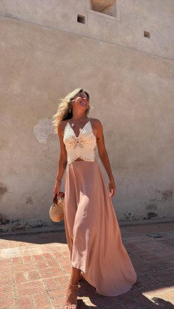 MARINA vestido largo, camel/beige
