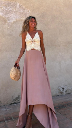 MARINA vestido largo, camel/beige